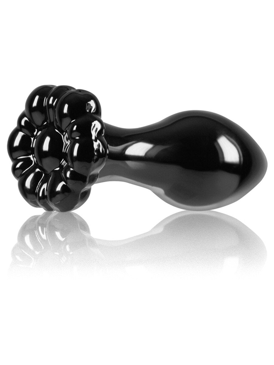 Black Crystal Butt Plug - premium borosilicate glass anal toy with jeweled base