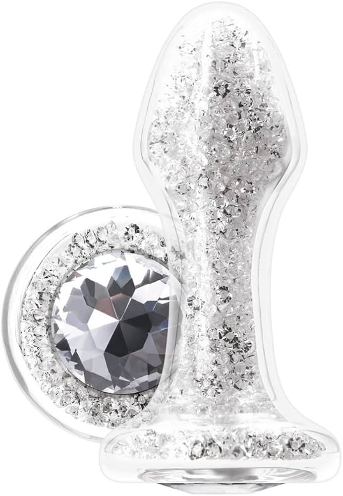 Stardust Glam Butt Plug in white - crystal jeweled anal toy with flared safety base
