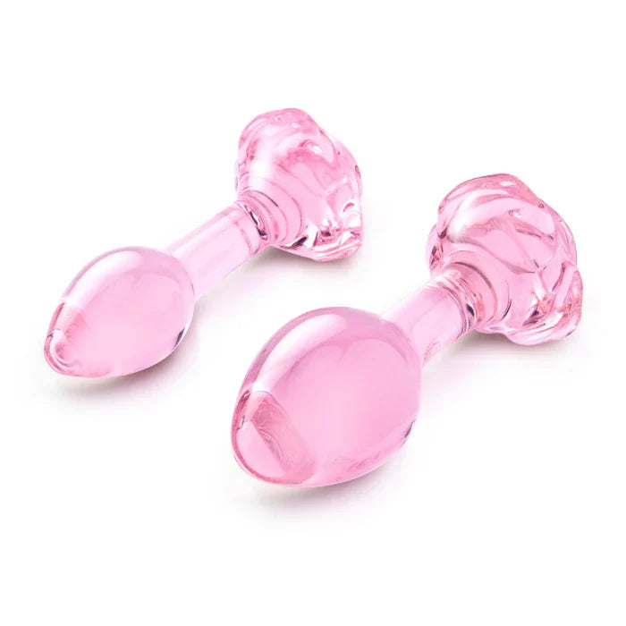 B-Vibe Pink Roses anal training set - graduated butt plugs with rose design in pink