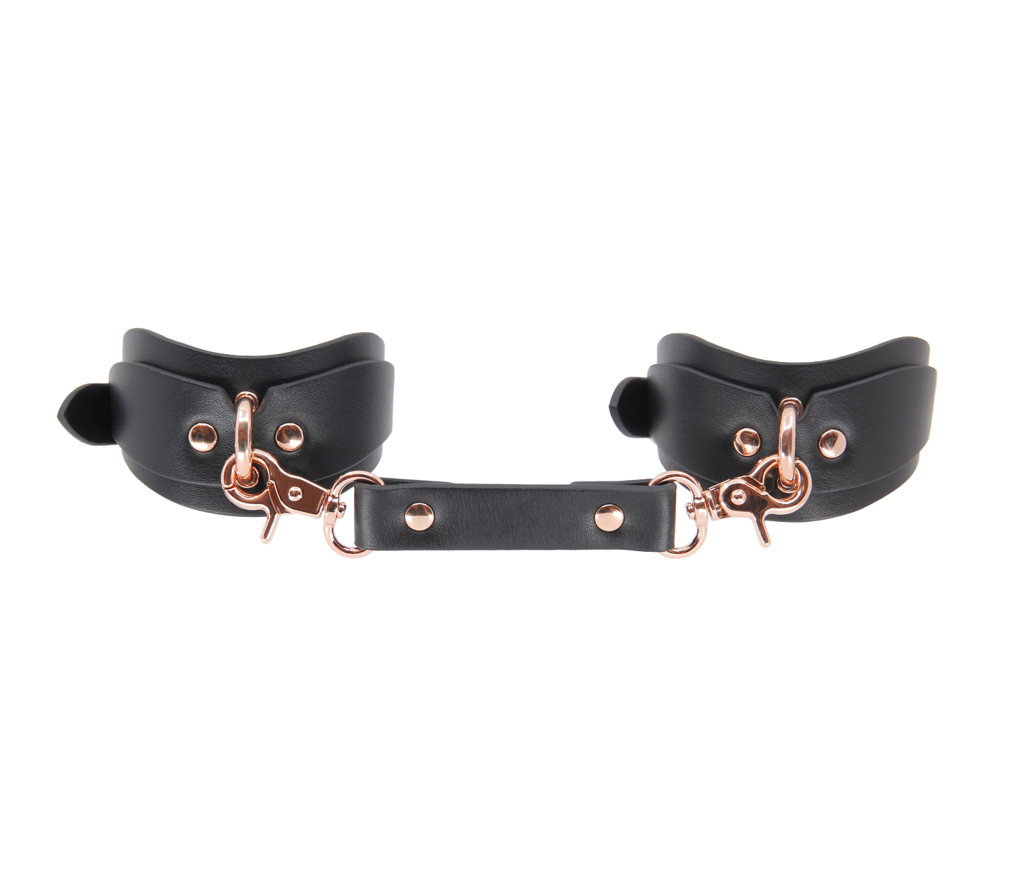 Love in Leather shaped ankle cuffs with gold hardware - ergonomic leather BDSM ankle restraints