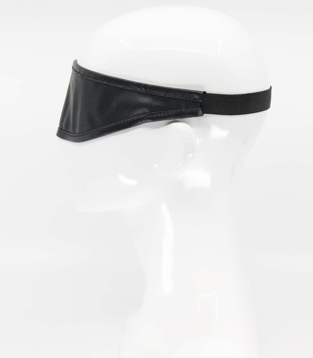 Black wired blindfold side view - padded leather eye mask with adjustable strap