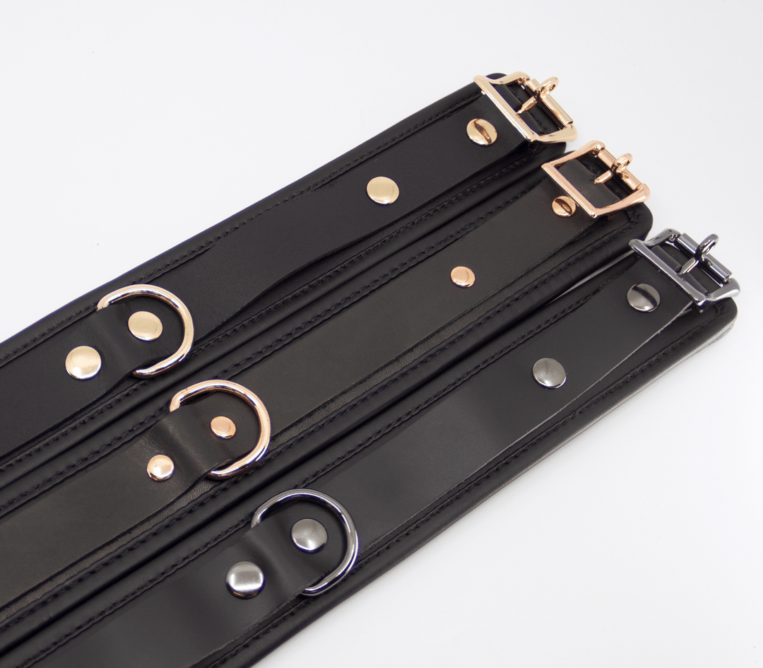 Love in Leather premium collar with pewter hardware - side view showing adjustable strap