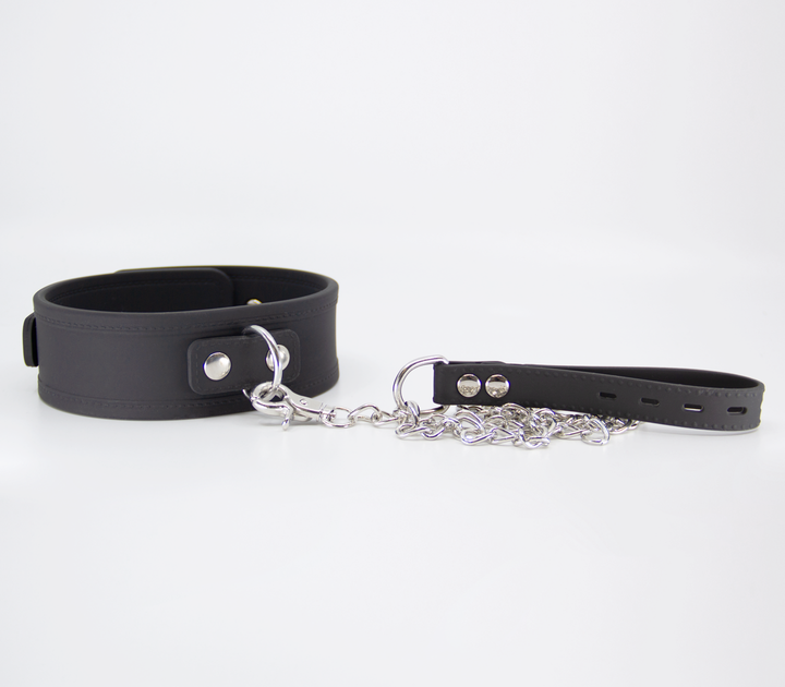 Love in Leather silicone collar and leash set - flexible BDSM restraint in black