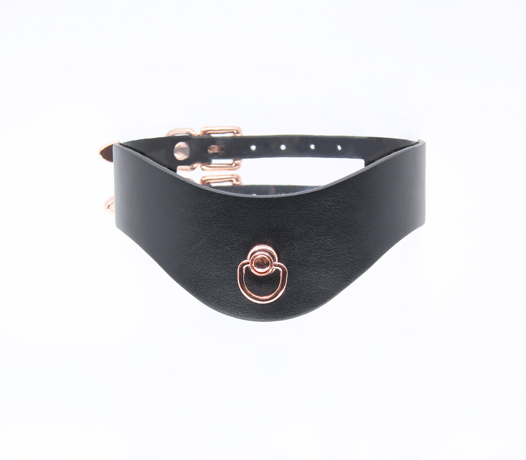 Love in Leather double strap collar with rose gold hardware - premium leather BDSM collar with dual buckles