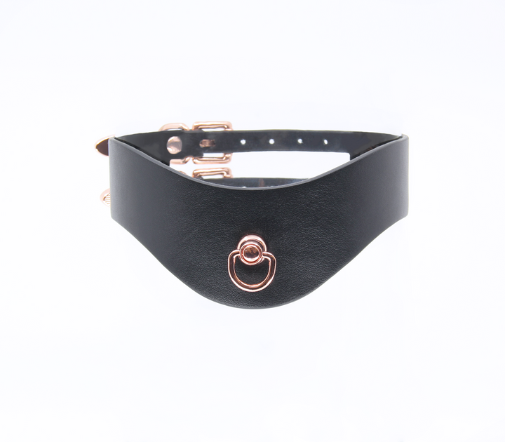 Love in Leather double strap collar with rose gold hardware - premium leather BDSM collar with dual buckles
