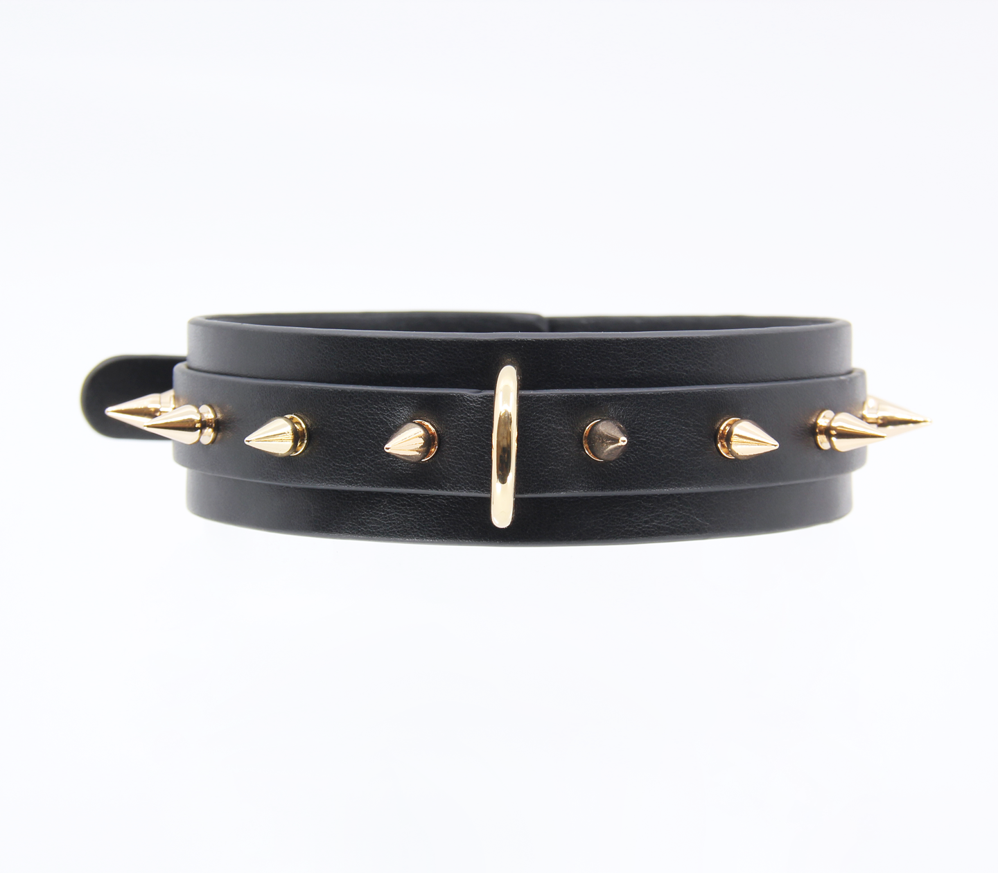 Love in Leather premium spiked collar - black leather BDSM collar with metal spikes and adjustable buckle