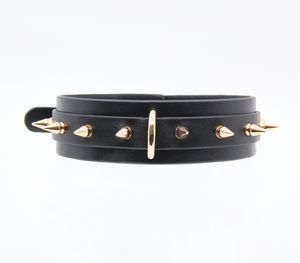 Love in Leather premium spiked collar - black leather BDSM collar with metal spikes and adjustable buckle