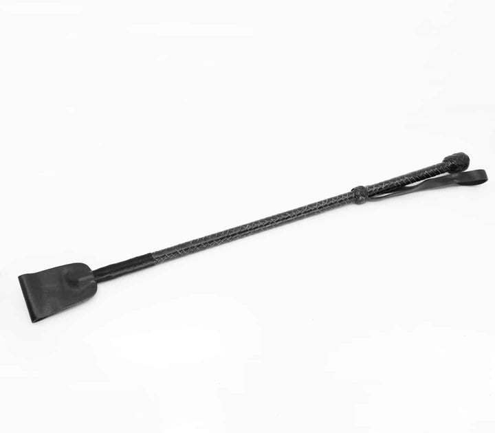Love in Leather black leather crop - woven handle riding crop with leather slapper tab and wrist strap
