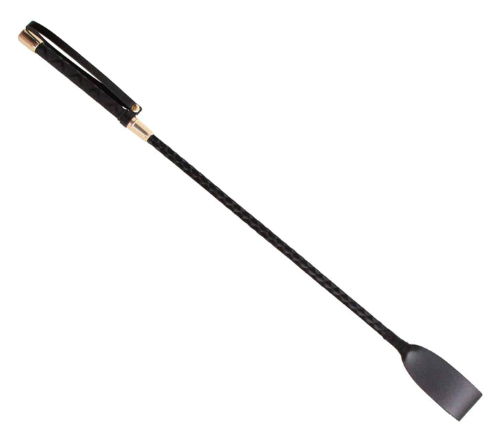 Love in Leather braided satin crop with gold ferrule - elegant BDSM impact toy with leather slapper end