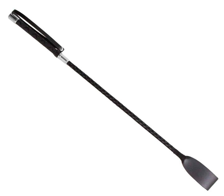 Braided satin crop in silver - premium impact toy with gold ferrule and leather slapper for fetish play