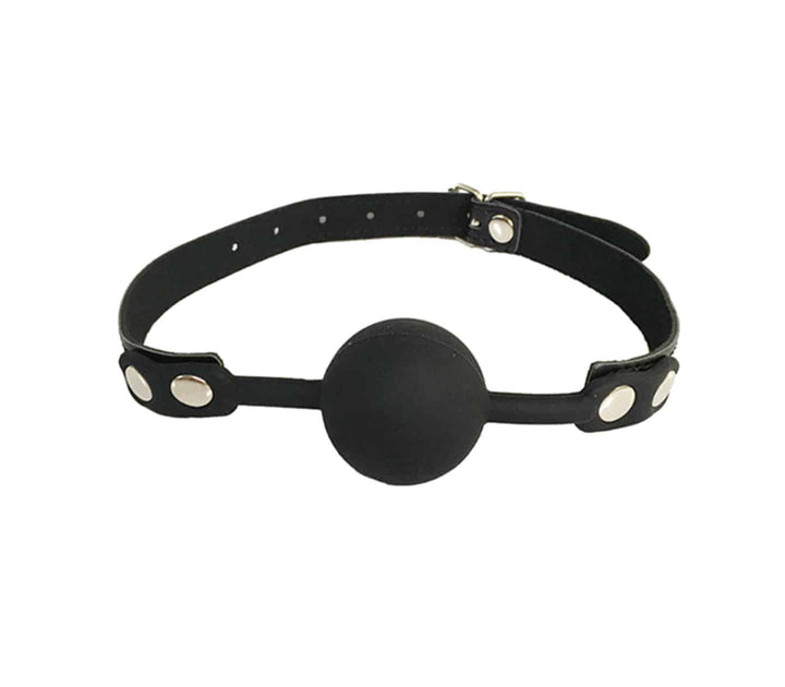 Love in Leather black silicone ball gag - adjustable BDSM mouth restraint with leather strap