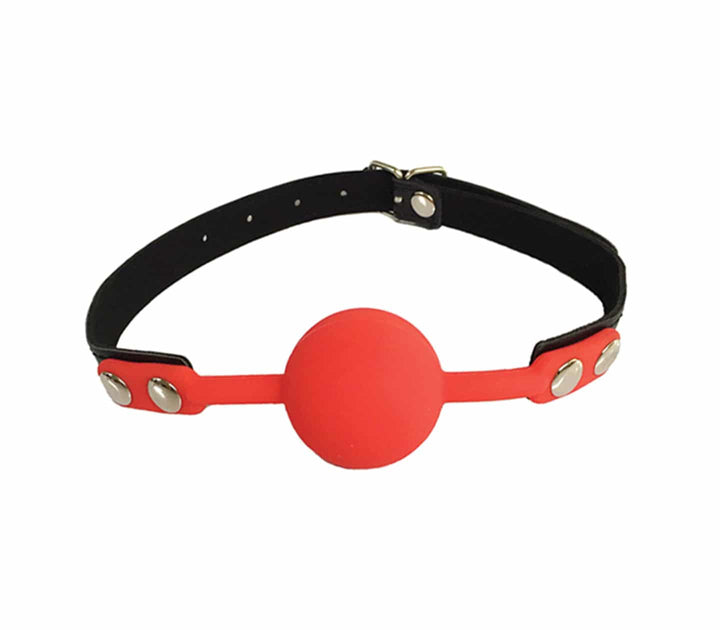 Love in Leather red silicone ball gag - fetish mouth restraint with comfortable silicone ball