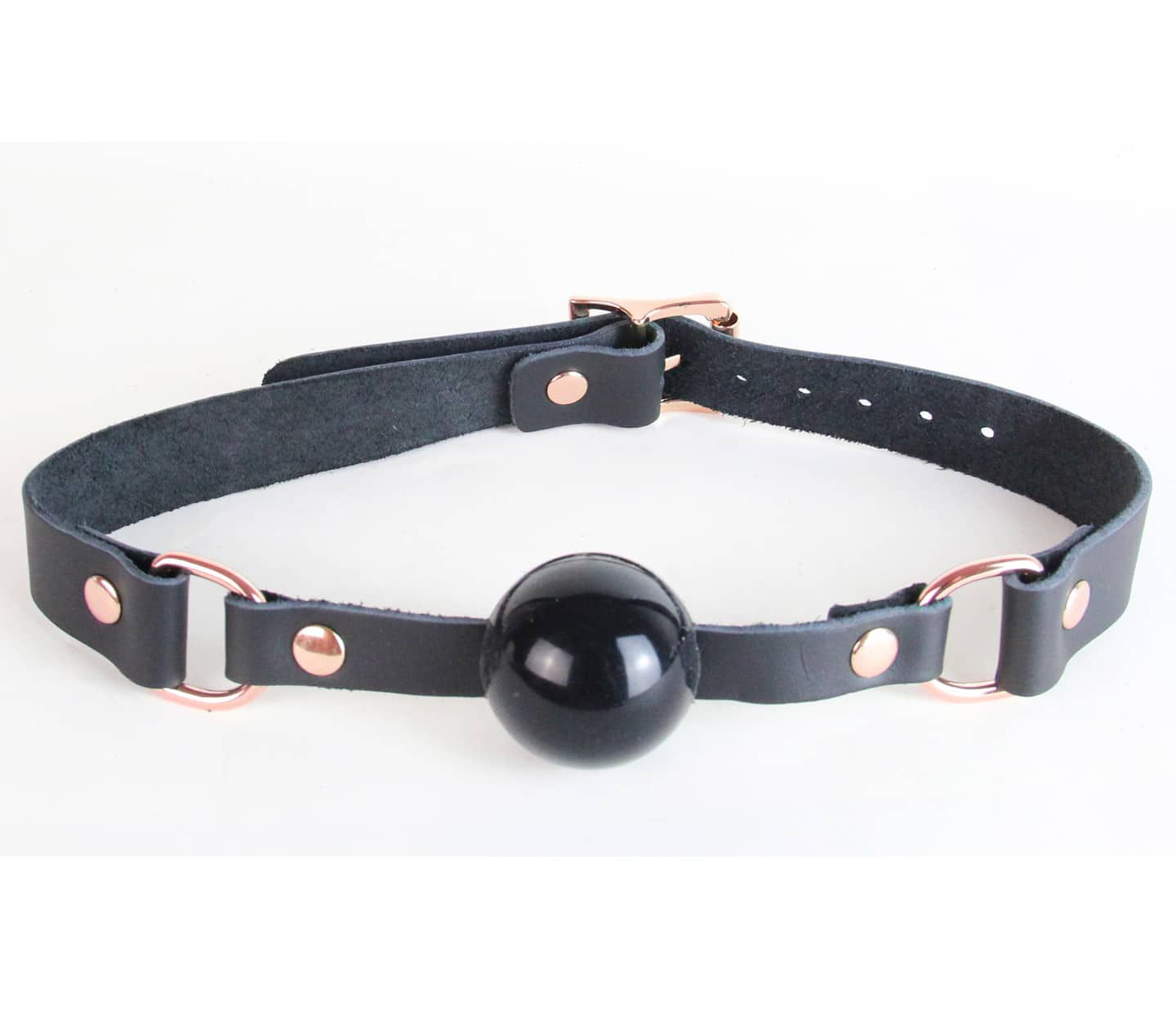 Love in Leather black leather ball gag with pewter hardware - adjustable BDSM restraint