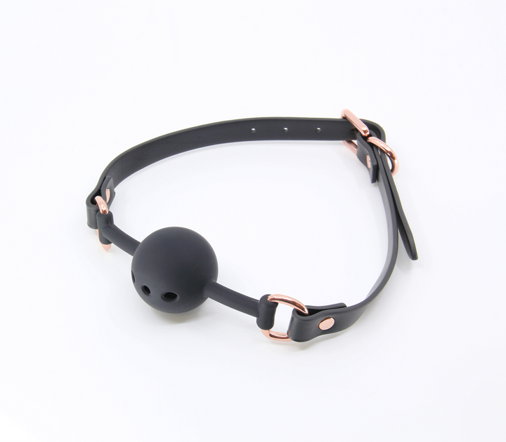 Love in Leather breathable ball gag with rose gold hardware - premium fetish accessory with airflow