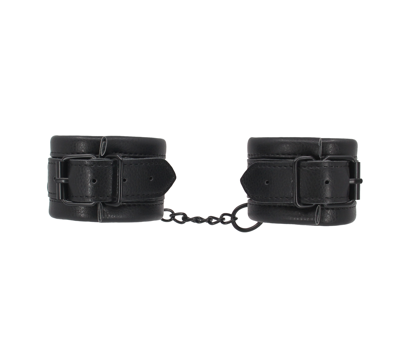 Love in Leather padded soft black cuffs - comfortable wrist restraints with chain connection
