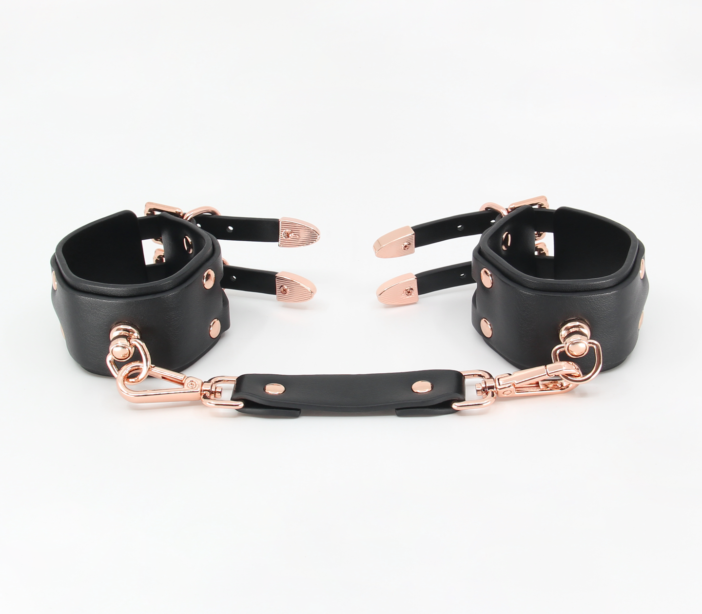 Love in Leather double strap cuffs with gold hardware - premium leather wrist restraints