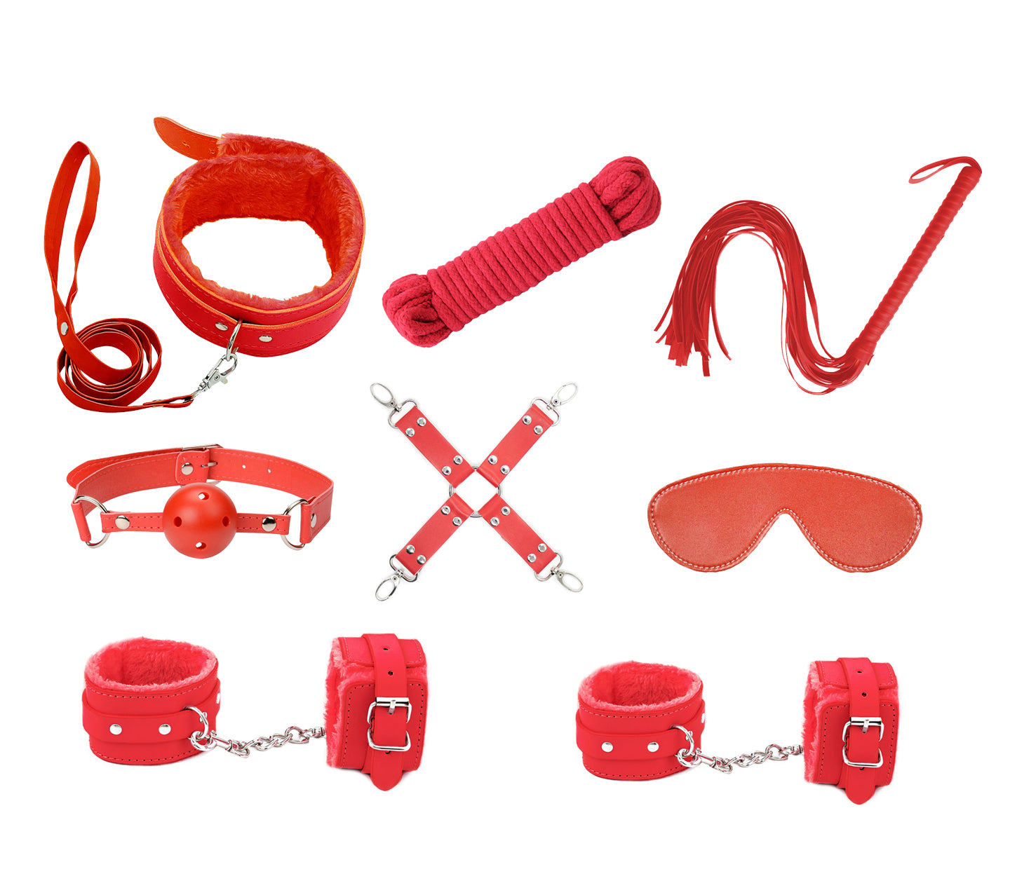 Love in Leather 9-piece bondage kit in black - complete faux leather BDSM set