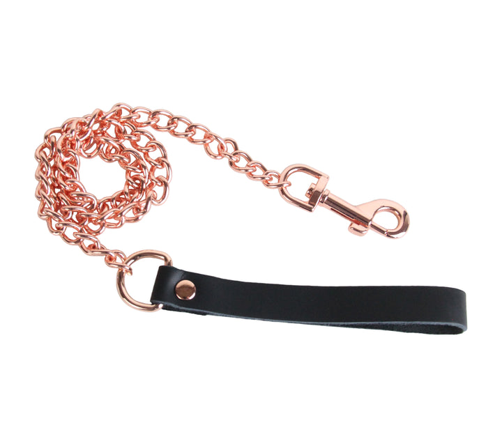 Love in Leather chain lead with rose gold hardware - premium fetish leash with leather grip