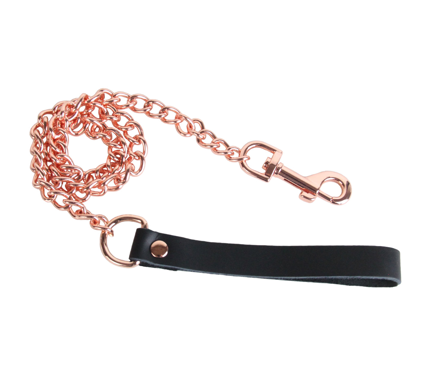 Love in Leather chain lead with gold hardware - leather handle BDSM leash with metal chain