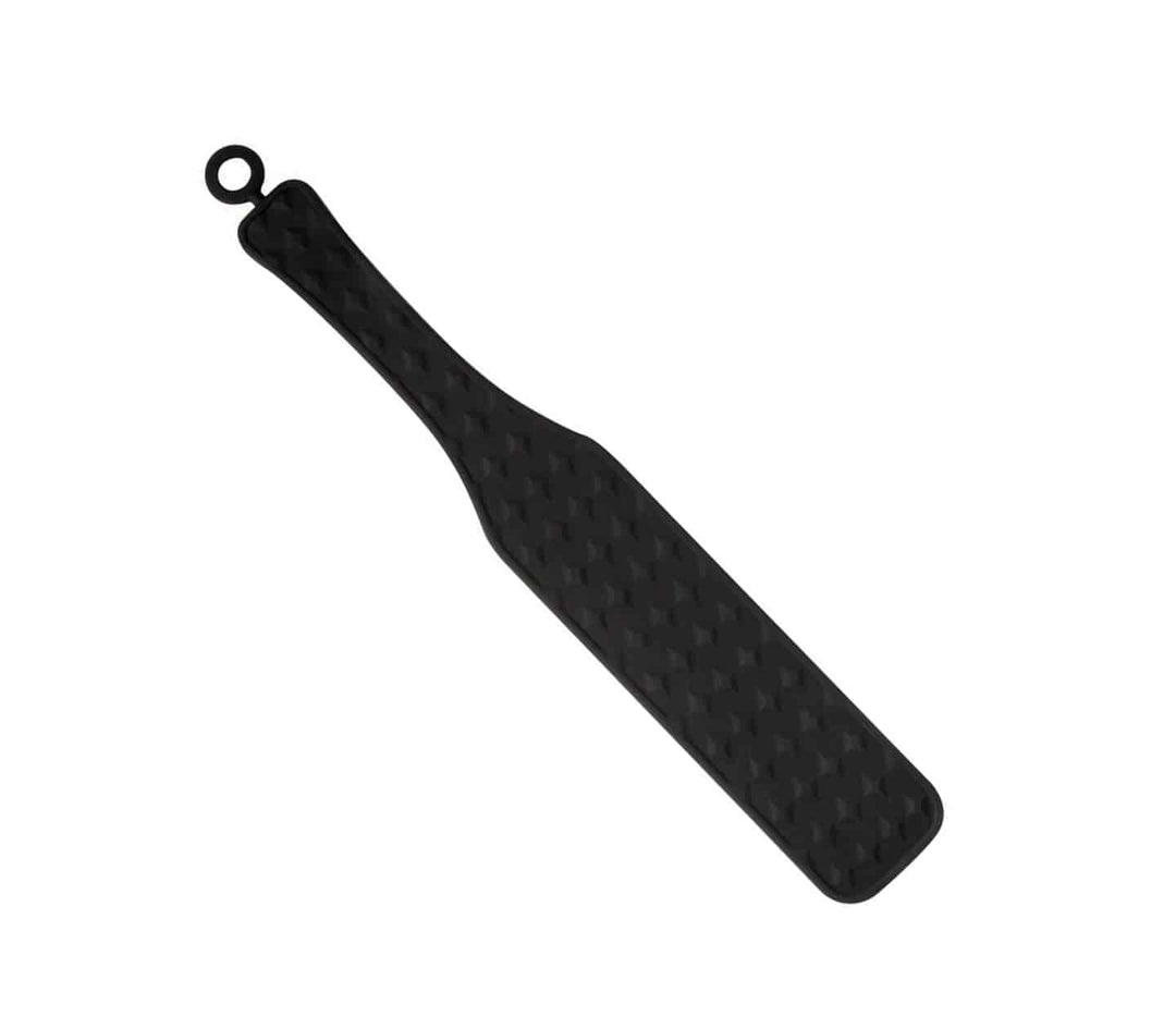 Love in Leather black silicone diamond paddle - firm impact toy with textured diamond pattern