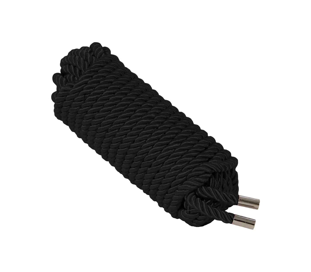 Love in Leather 10 metre black satin rope - luxury silky bondage rope for comfortable restraint