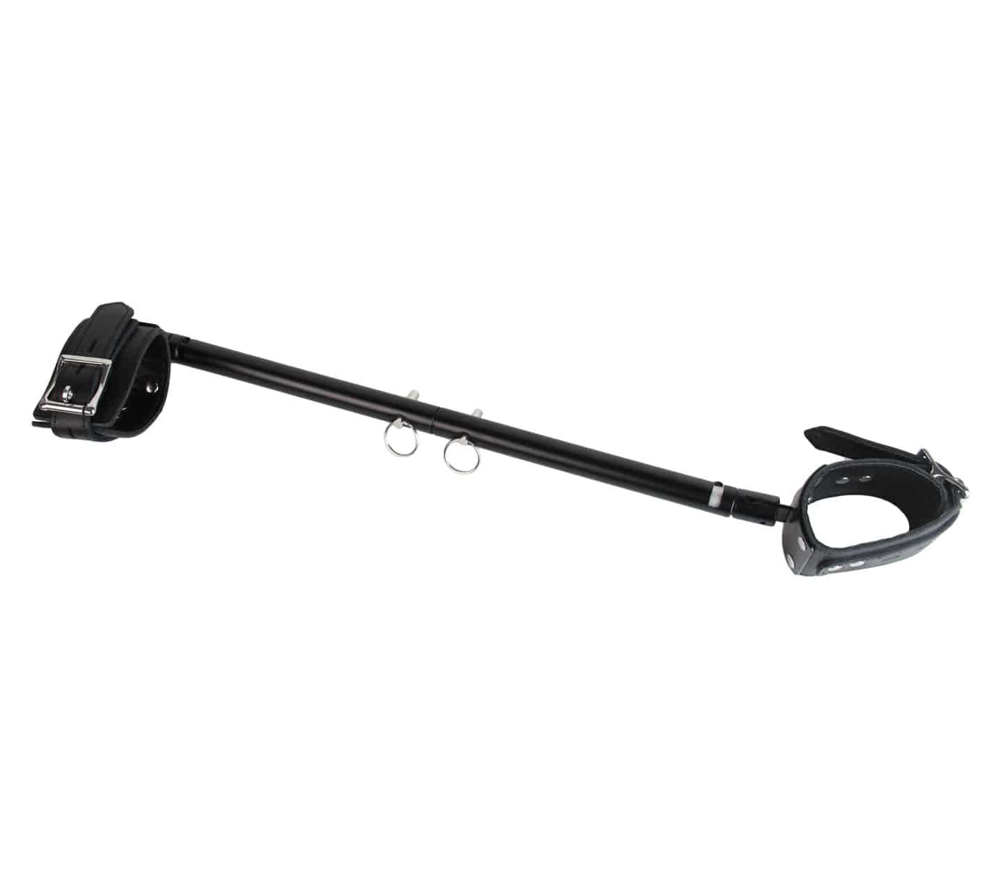 Love in Leather adjustable spreader bar with cuffs - black extendable BDSM restraint bar with pivoting ankle cuffs