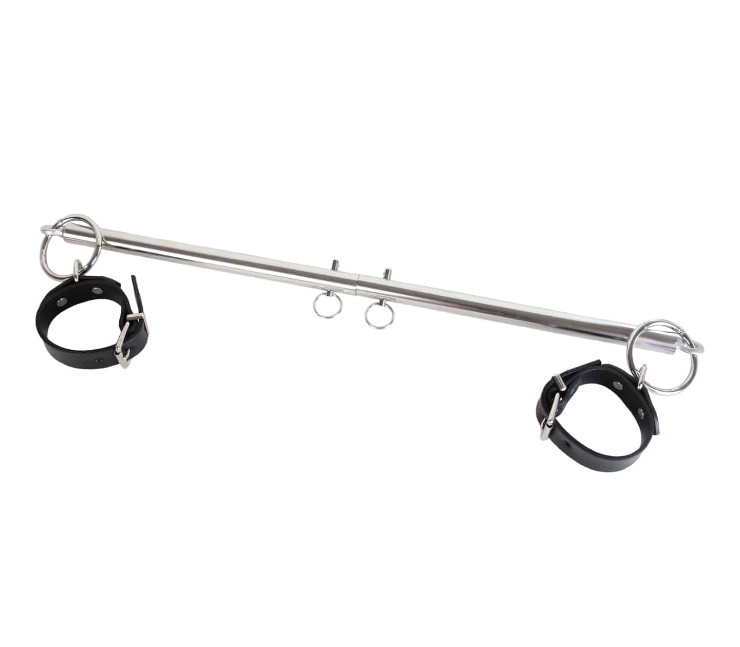 Love in Leather adjustable spreader bar with rings - black extendable BDSM restraint bar with metal ring attachments