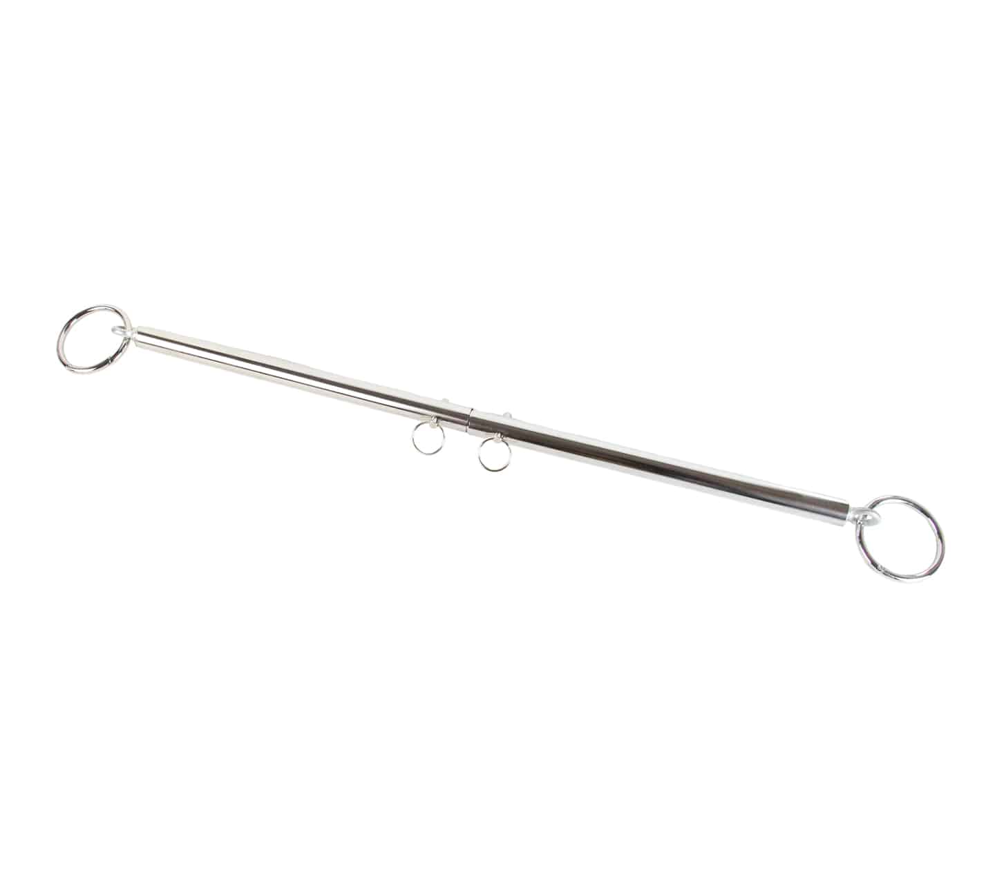 Love in Leather adjustable spreader bar with rings - black extendable BDSM restraint bar with metal ring attachments