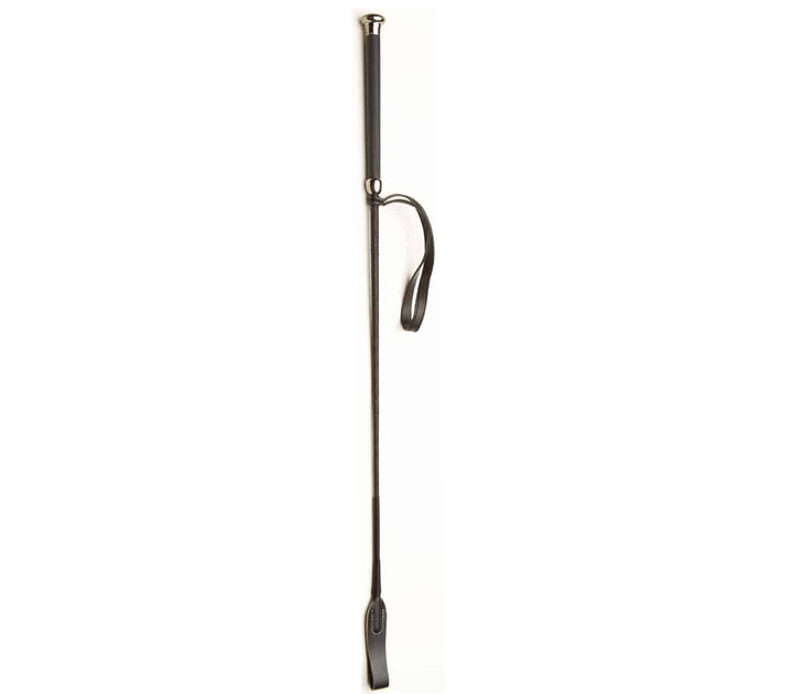 Riding crop with pewter ferrule - black fiberglass impact toy with pewter handle embellishment