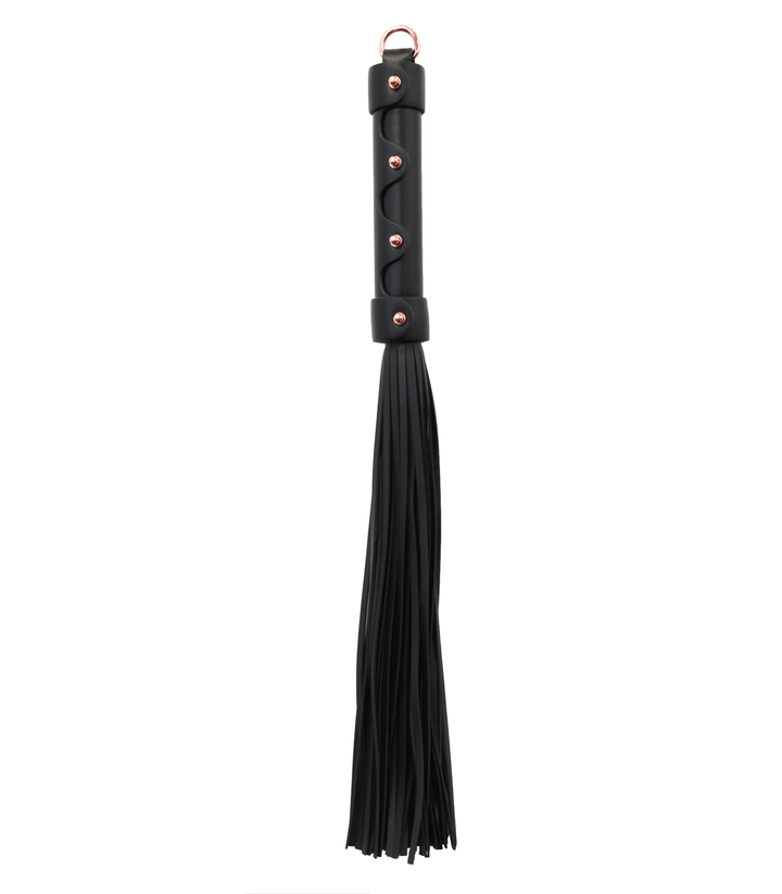 Love in Leather faux leather flogger with rose gold hardware - elegant whip with premium finish